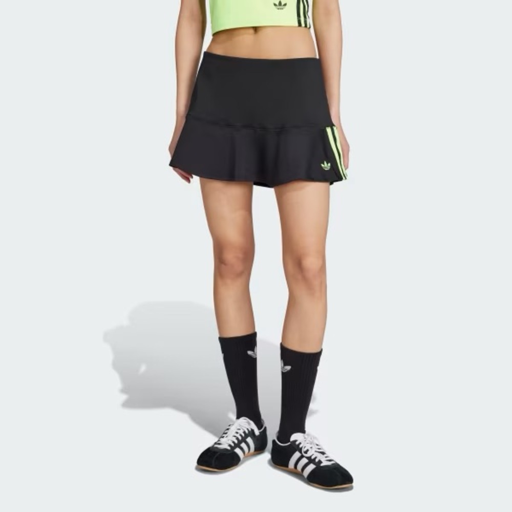 Adidas Black and Neon Green Mini Skirt
